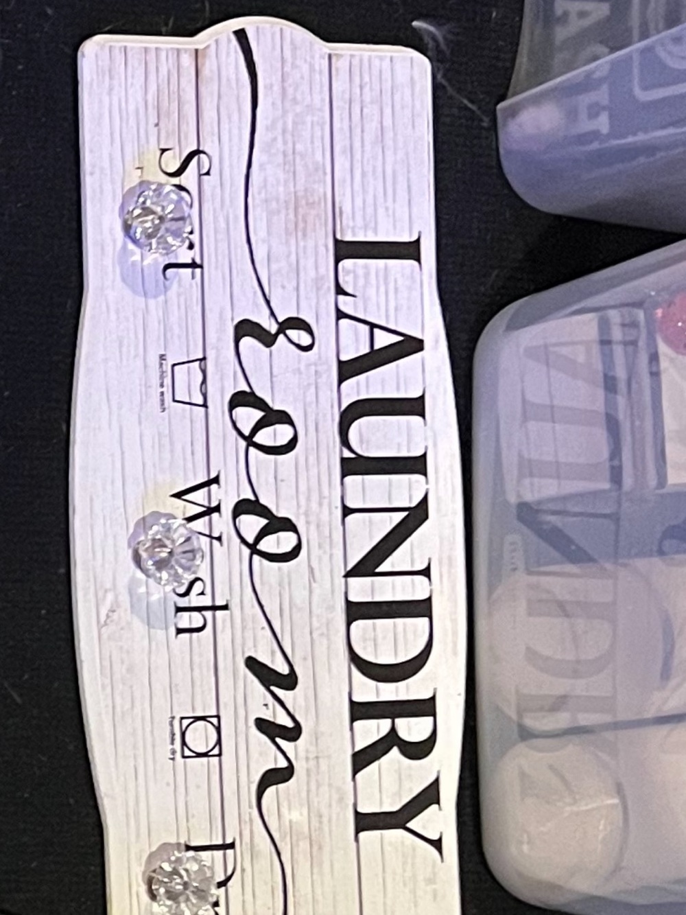 Laundry Room Wood Wall Hook Sign with Clear Knobs